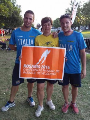 Riccardo Passarotto con l'allenatrice  Roberta Ponzetti e Mattia Diamanti ai Mondiali 2015 in Argentina - Rosario